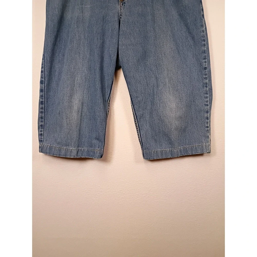 Gorpcore L.L.Bean Women 14 Blue Denim High Rise Elastic Back Long Bermuda Shorts